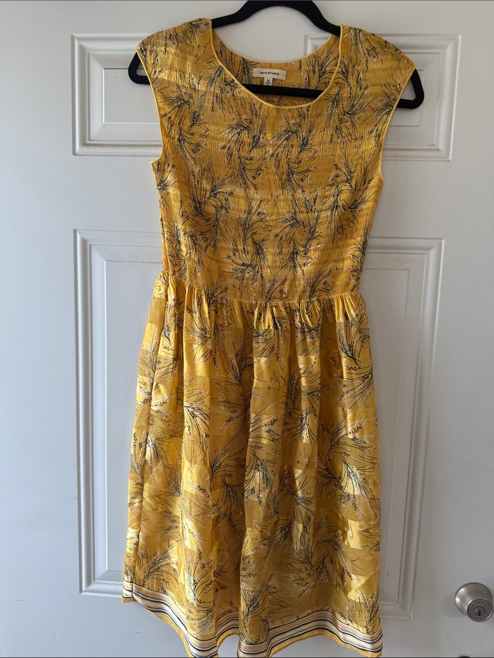 Max Studio Yellow Floral Fit-and-Flare Midi Dress